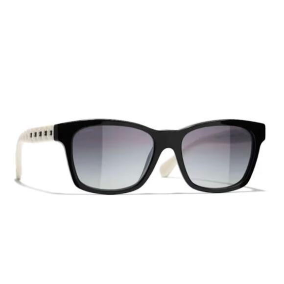 Chanel Black Frame with White Arms/Gray Lens Sunglasses - Picture 1 of 16